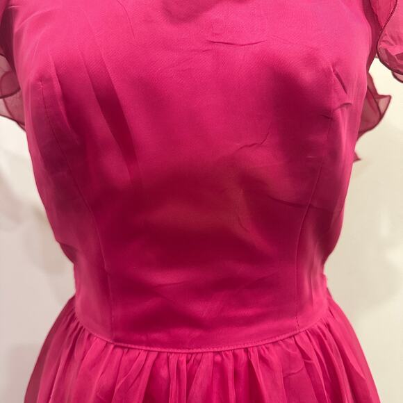 VTG 80s C&A Your Sixth Sense Fuchsia Ruffle Sequin Chiffon Maxi Gown XS Coquette - Picture 5 of 12